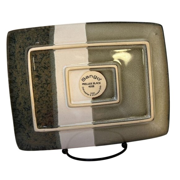 Sango Prelude Black 4508 Rectangular Salad Dessert Plates Set-3 7"x9" *Retired* - Picture 3 of 9